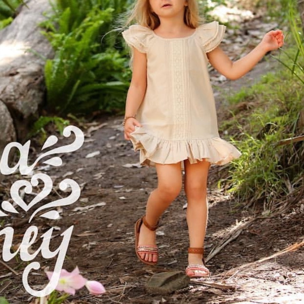Kids Cream Ruffle Hem Dress